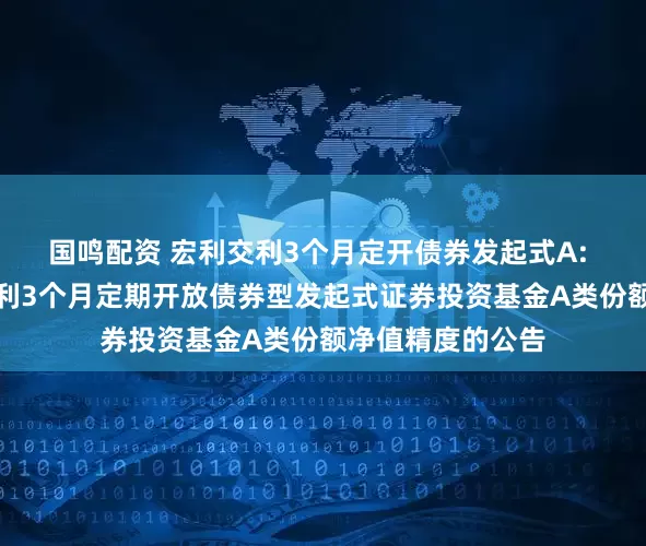 国鸣配资 宏利交利3个月定开债券发起式A: 关于提高宏利交利3个月定期开放债券型发起式证券投资基金A类份额净值精度的公告
